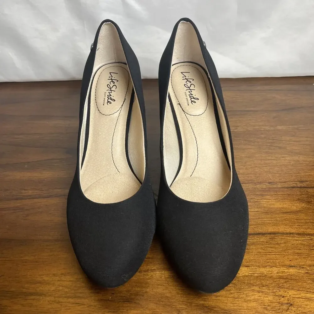Life Stride Womens PARIGI Pumps Size 11M Black Fabric Heels SoftSystem Boss Prep
